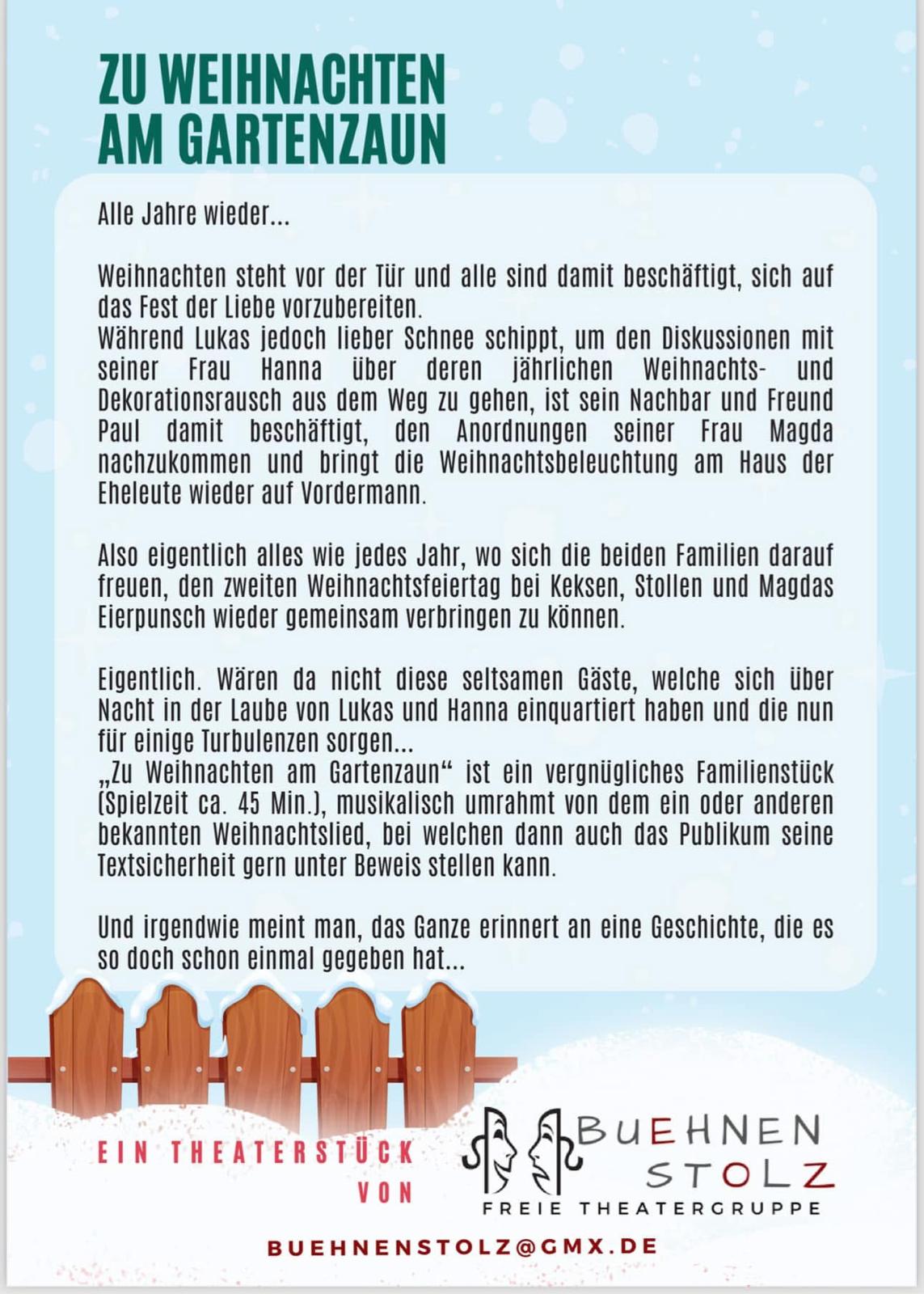 BuehnenStolz - Zu Weihnachten am Gartenzaun